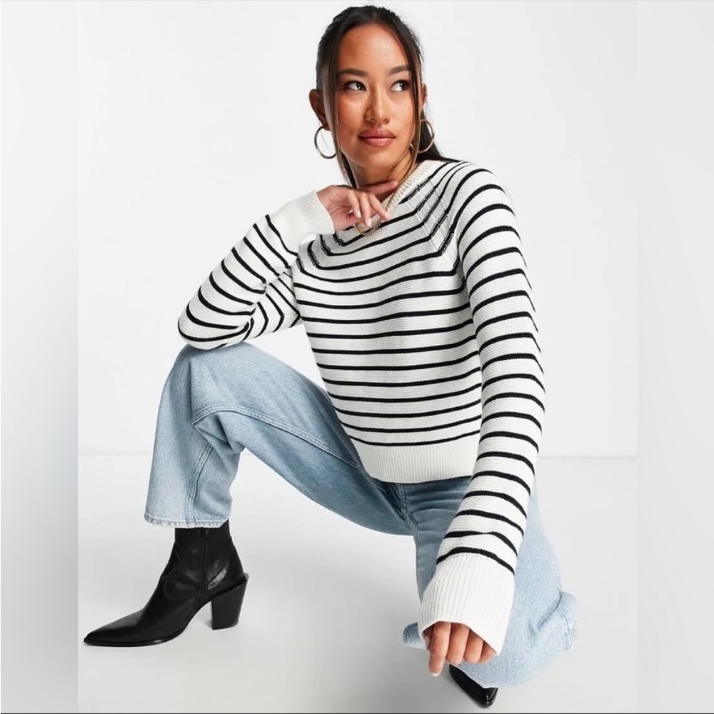 Navy Stripe Mozart Crew Neck Jumper XS